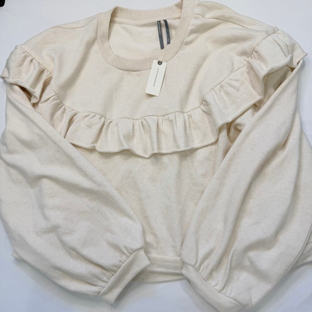 Anthropologie Ruffle Sweatshirt Large NWT High Low Oversized Comfy Coastal - Picture 4 of 11